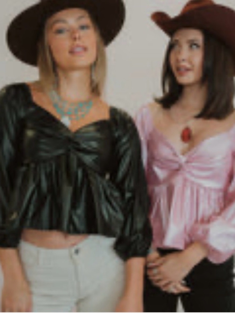 Goldie Lew Black Faux Leather Cropped Knotted Ruffle Top Long Ballon Sleeves NWT
